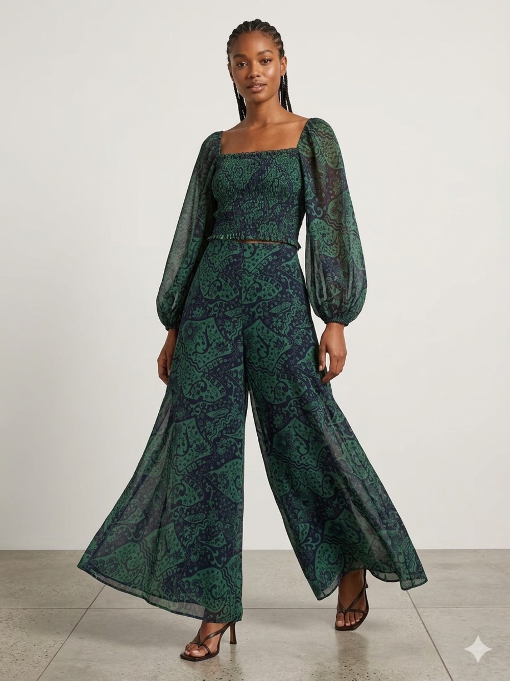 Sachin + Babi Green Paisley Wide-Leg Pants-NWT
